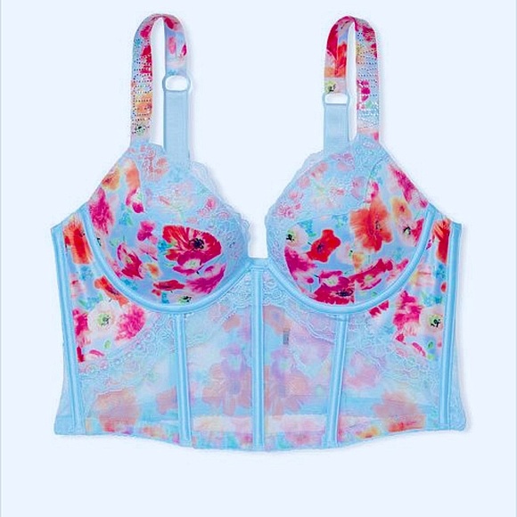 Victoria’s Secret poppies satin shine logo straps push-up corset top